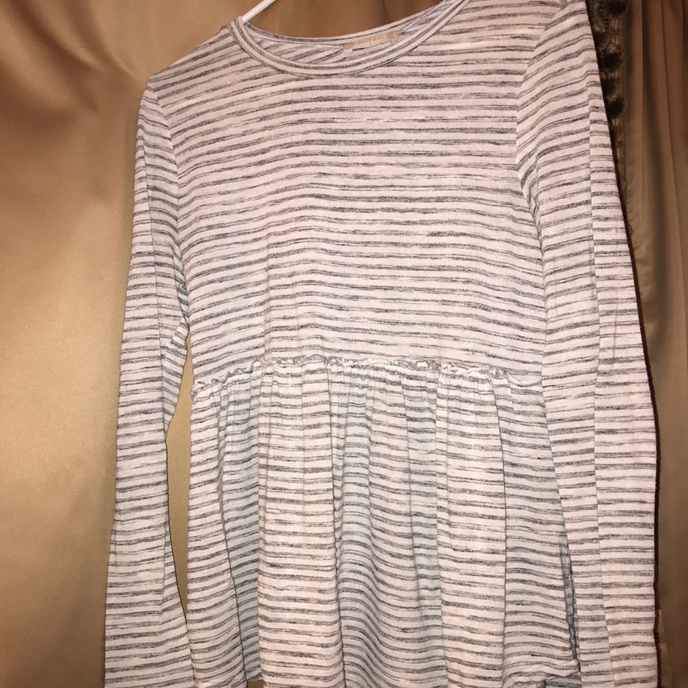 Striped ruffle long sleeve shirt
